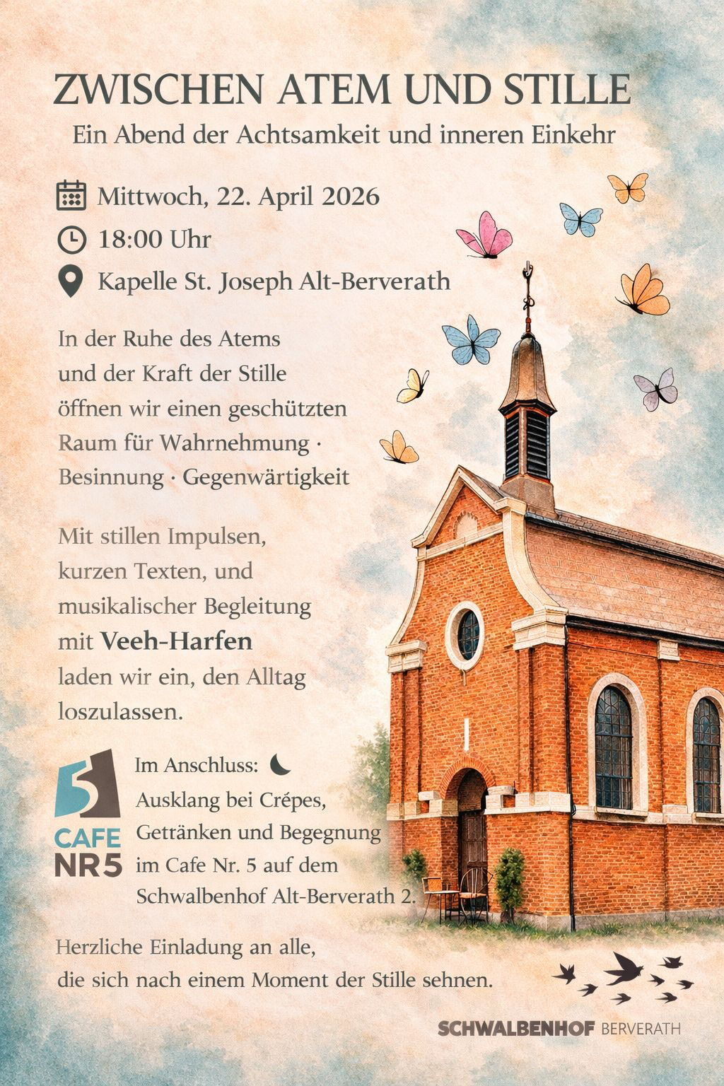 Flyer zur Andacht am 22.April 26 ab 18.00 Uhr in der Kapelle Berverath