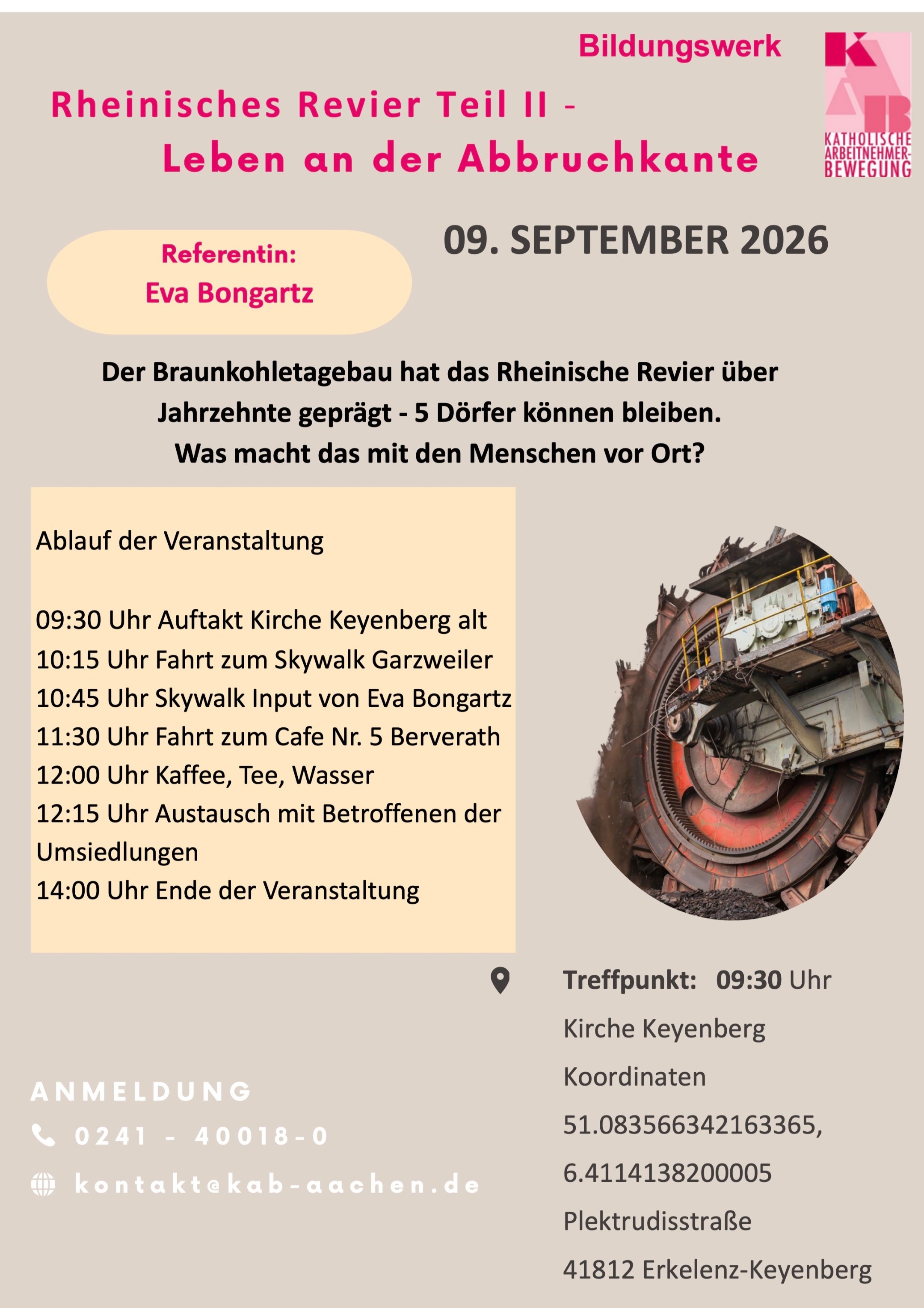 Flyer zur Veranstaltung 'Leben an der Abbruchkante' am 09.September im Cafe Nr 5