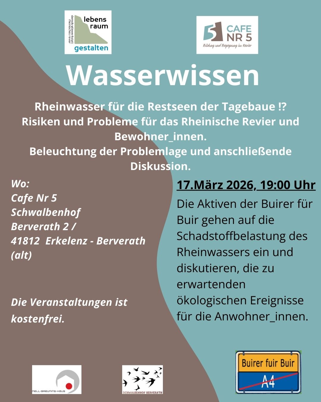 Flyer zur Veranstaltung 'wasserwissen' am 17.03.2026 ab 19.00 Uhr im Cafe Nr 5